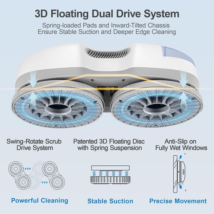 Робот-прибиральник вікон Hutt S7+ з функцією розпилення, 5500Pa, 3D-подушка, 80 мл, автоматичний, з набором ганчірок