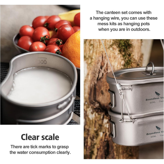 Набір для приготування їжі iBasingo Ti2046C: титановий посуд для кемпінгу та подорожей (600мл каструля, 300мл чашка)