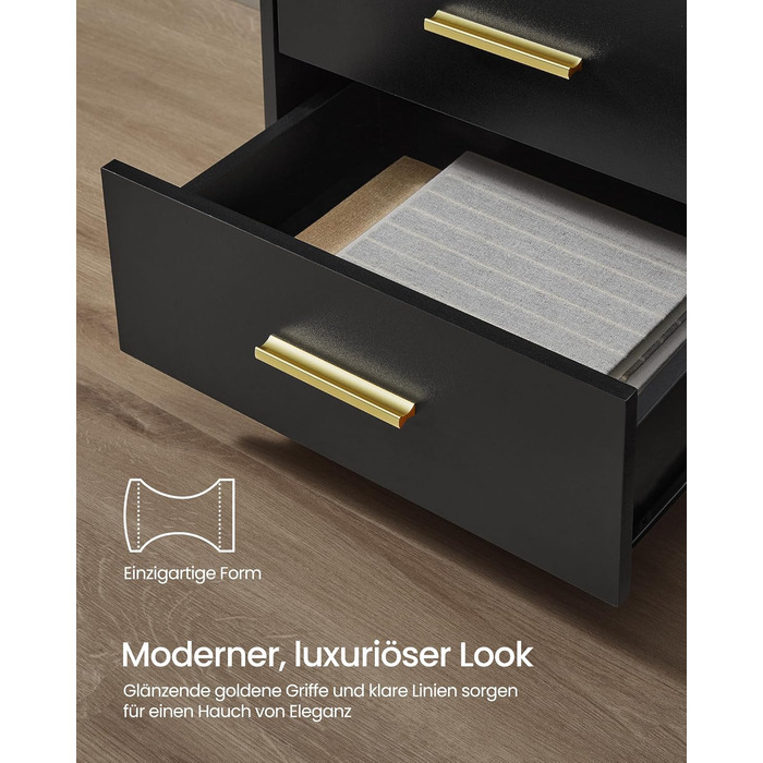 VASAGLE Custos: Набір з 2 тумбочок з LED-підсвічуванням та зарядкою, чорний, з шухлядами, 2 розетки AC та USB