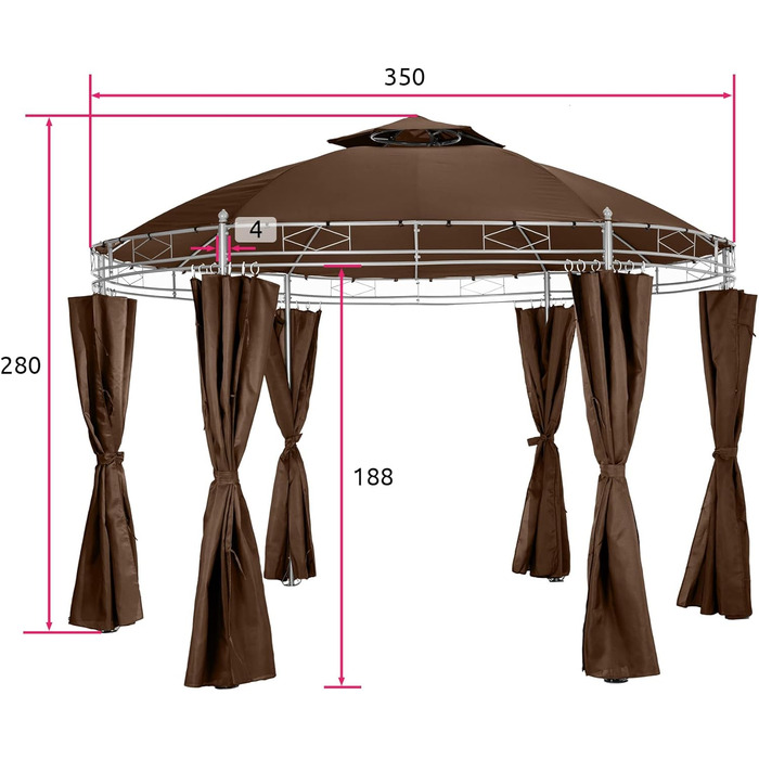 Павільйон tectake круглий Ø 3,5 м, шатро з дахом і бічними панелями, в т.ч. кріпильний матеріал, навіс для саду, навіс для проведення заходів, шатро, водонепроникний - (коричневий)