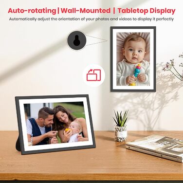 Цифровий фоторамка Frameo 10.1 дюймів: 64GB, 2K сенсорний екран, автоповорот, Frameo App