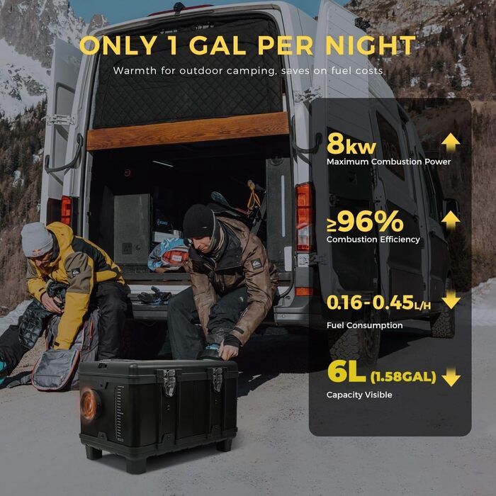 Дизельна автономка 8kW для вантажівок, фургонів, кемперів з Wi-Fi та адаптером, 12/24V/240V, автоматичний старт/стоп, вентиляція, чорна