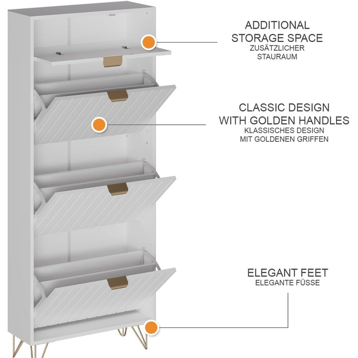 Шафа для взуття Vicco Helge, 60 x 145 см, 3 відділення, білий