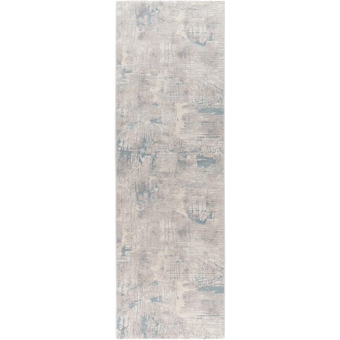 Дизайнерський килимок Mynes Home в бежево-сіро-блакитному кольорі / 80x150 см / 3D вінтажна структура / абстрактна ромбовидна структура / м'який і зносостійкий (80 x 300 см, абстрактний кремовий/блакитний)