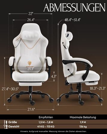 Ігровий крісло Dowinx з масажем, ергономічний дизайн, підтримка попереку та шиї, до 135 кг, шкіряне, чорний