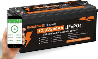 Акумулятор Hahapower 12.8V 200Ah LiFePO4 з Bluetooth, Smart BMS, 15000 циклів, 150 А, для автофургонів і сонячної системи