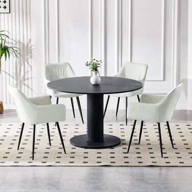 Набір обідніх крісел 6 шт. поворотні, з підлокітниками, 360°, сучасний м'який стілець з велюру, для вітальні, кухні, робочого кабінету, спальні (4, Бежевий)