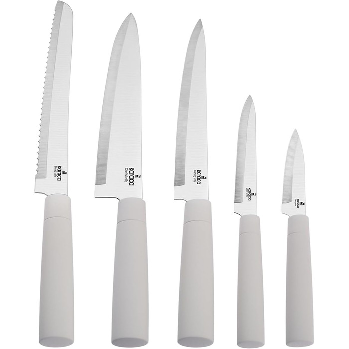 Набір ножів Karaca Gusto 12 шт. з дощечкою та кухонними аксесуарами. Ножі з нержавіючої сталі, ергономічні ручки. Колір: кремовий