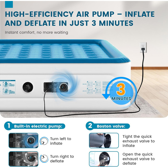 Надувний матрац Robuste, блакитний, розмір Queen (45,7 см)