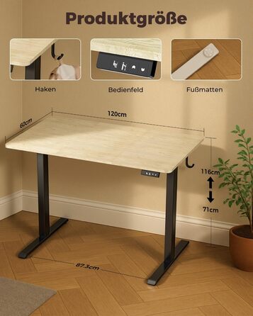 Регульований по висоті письмовий стіл для дому та офісу з пам'яттю на 2 пресети, стіл для ігор та роботи, колір вінтажний коричневий (100 x 60 см)