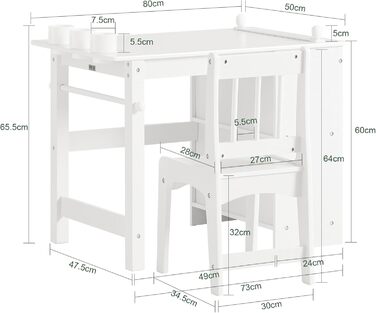 Дитячий стіл SoBuy з табуретом, комплект меблів для дитячої кімнати, ігровий та навчальний стіл для дітей, світлий 80x66x50 см KMB60-B (Білий)