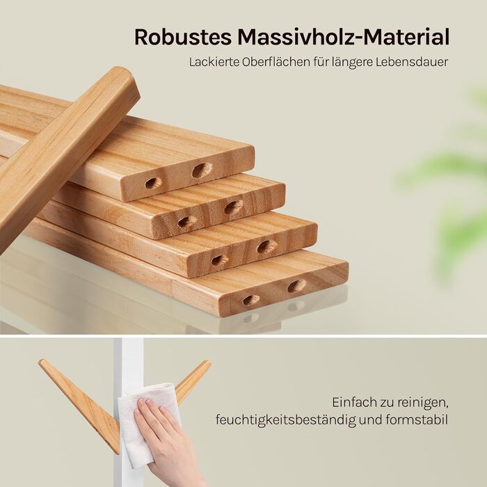 Вільхувана вішалка для одягу WOLTU з 8 гачками, дерев'яна, 180 см, білий+натуральний колір