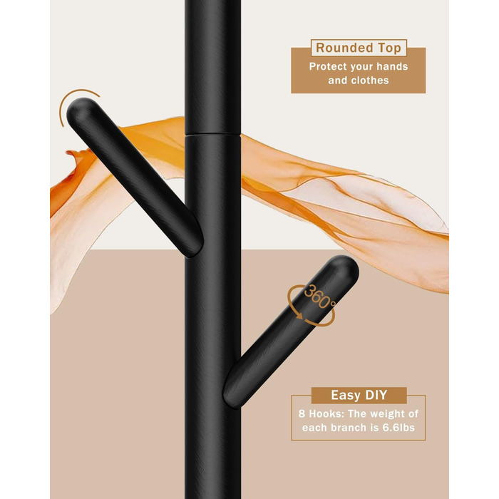 Дерев'яна вішалка для одягу Yawinhe, 180 см, 8 гачків, 3 рівня висоти, чорна