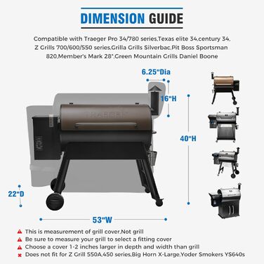 Чохол для гриля Traeger Pro 34/780, водонепроникний 600D, стійкий до розривів і УФ, з ременями та блискавками