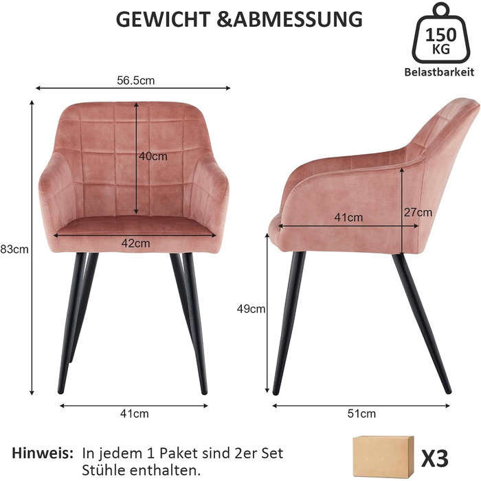 CLIPOP Комплект стільців для їдальні з підлокітниками, м'яке крісло, оббивка з штучної шкіри, для кухні, вітальні (6 шт., оксамит персиково-рожевий)