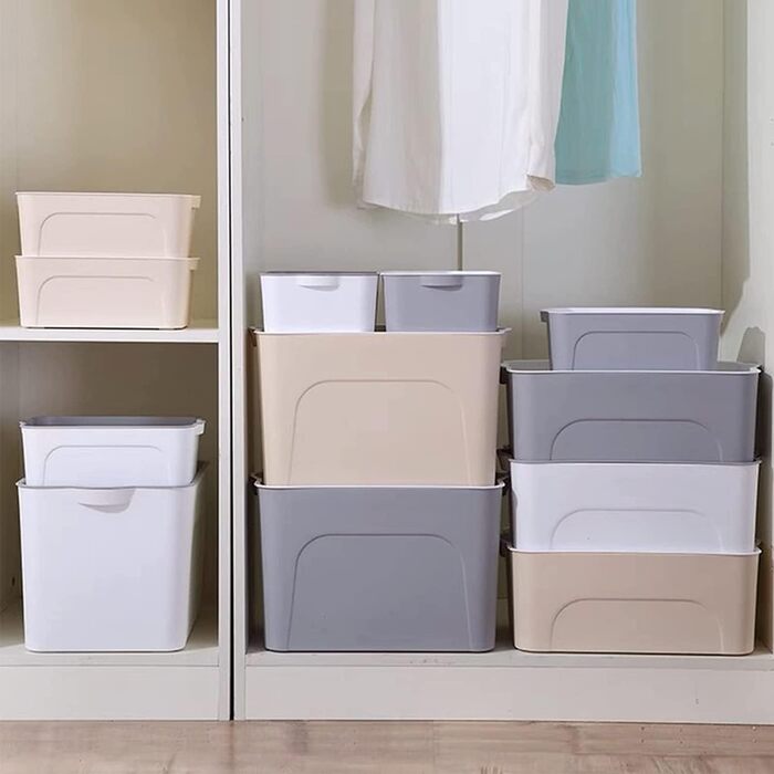 Коробки для замовлення RMAN, коробка для зберігання з кришкою, набір з 4 кухонних органайзерів Пластикова коробка з кришкою 15 л штабельовані пластикові ящики для кухні, спальні, ванної кімнати, зберігання - білий (E-Grey(2))
