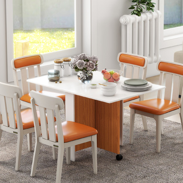 Розкладний обідній стіл, висувний обідній стіл, мобільний, сучасний дизайн, 120 см x 80 см x 73 см, тик + білий