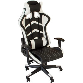 Ігрове крісло з механізмом гойдання-регульоване по висоті ігрове крісло-обертове ігрове крісло - регульовані по висоті підлокітники-чорно-білий - До 150 кг чорний / білий