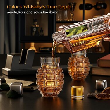 Набір для віскі Kollea з декальком та склянкою у формі гранати. Подарунок для чоловіків, батька, друга, військових. Віскі-набір у камуфляжі.