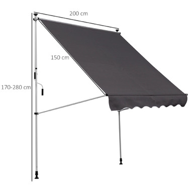 Outsunny Folding Arm Тент Clamp Тент регульований по висоті 200x150 см Сірий алюміній для балкона та тераси