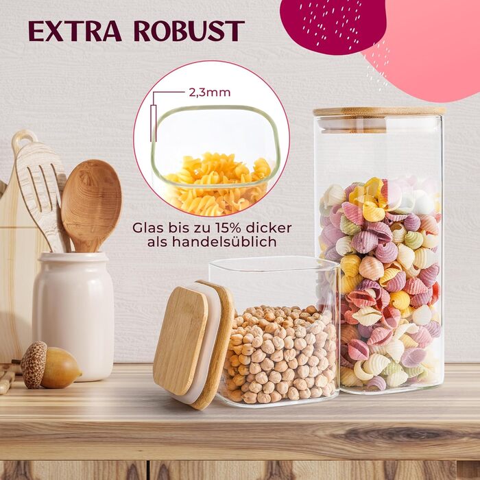 Скляні банки для зберігання, кутові [400 & 920 мл, 1450 мл] Extra Robust, з кришкою, для продуктів харчування