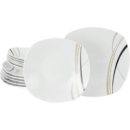 CreaTable Серія Square City Line: 18-частинний набір посуду для 6 осіб (12 тарілок), кавовий сервіз з порцеляни, придатний для миття в посудомийній машині та використання в мікрохвильовій печі, преміум-якість