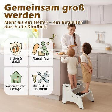 Дерев'яний дитячий стільчик Tritthocker з 2 сходинками, неслизький, для ванної та кухні, скандинавський дизайн, колір: натуральний (білий)