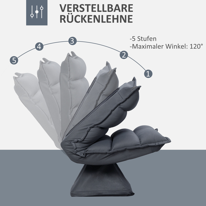 Крісло-релакс з обертовим сидінням, регульованою спинкою, м'якою оббивкою та дихаючою тканиною, темно-сірого кольору, розміром 62 x 70 x 95 см