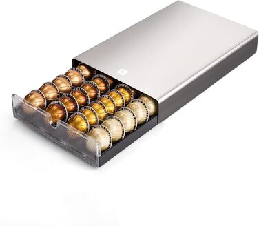 Контейнер для капсул Nespresso з нержавіючої сталі | Сучасна висувна скринька для капсул кави | Об'єм приблизно 60 капсул