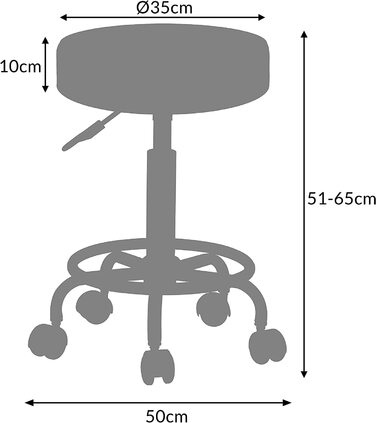 Табурет на колесах Casaria 10 см, регульований по висоті, висота сидіння 51-65 см, чорний