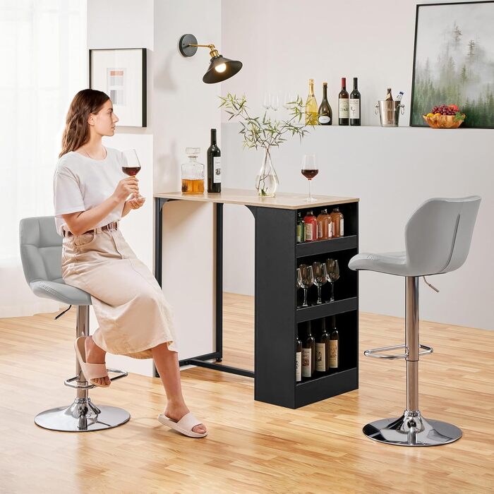 Барні стільці Yaheetech 2 шт. регульовані по висоті, обертаються на 360°, з підніжками та спинкою, з PU-шкіри, сірі (2 шт.)