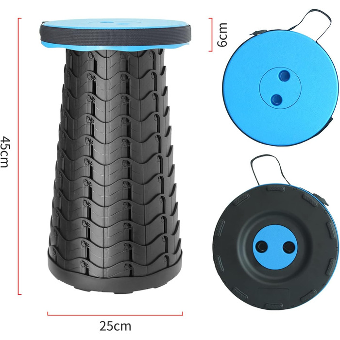 Портативний складаний табурет Baralir, Телескопічний табурет, регульований по висоті, Табурет для кемпінгу або рибальський табурет, Дитячий табурет, Складний табурет Вантажопідйомність 180 кг (синій) Синій