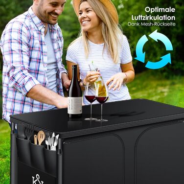 Кемпінгова кухня KESSER® з сумкою та набором посуду | Складаний шафка для кемпінгу | Алюмінієвий каркас | Похідна кухня | Кухонна коробка | Шафка для намету | Чорний/Чорний | Тип F6