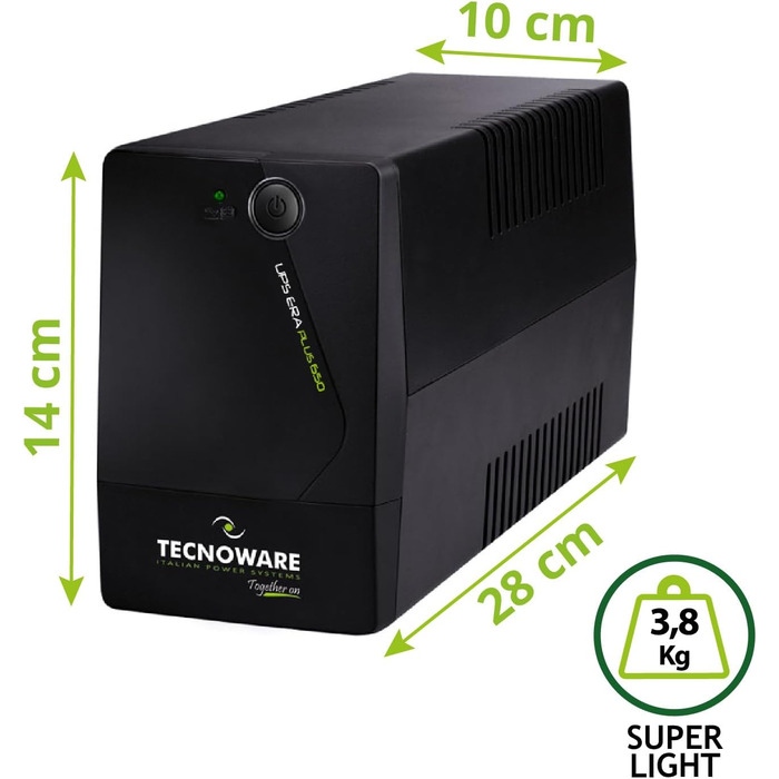 Tecnoware Mini UPS ERA Plus DC: ДБЖ для WiFi/Відеоспостереження, Powerbank 5200mAh, захист від стрибків напруги та відключень до 240 хв (PC/MODEM/VIDEO)