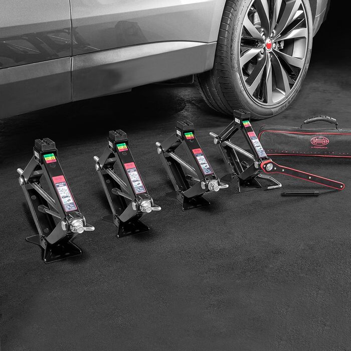 Підйомник домкрат Heyner 2т гідравлічний ножичний з кейсом та гумовою накладкою, висота підйому 98-442 мм, TÜV/GS