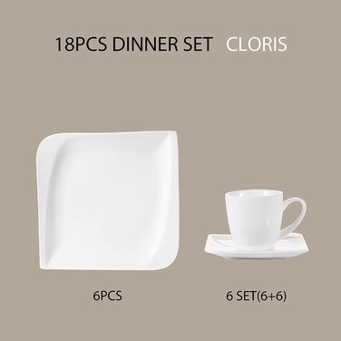 Порцеляновий сервіз Vancasso Clori з 30 предметів кутовий набір посуду, в кожному по 6 кавових чашок, блюдця, десертні тарілки, обідні тарілки і супові тарілки (Cloris, кавовий сервіз з 18 предметів)