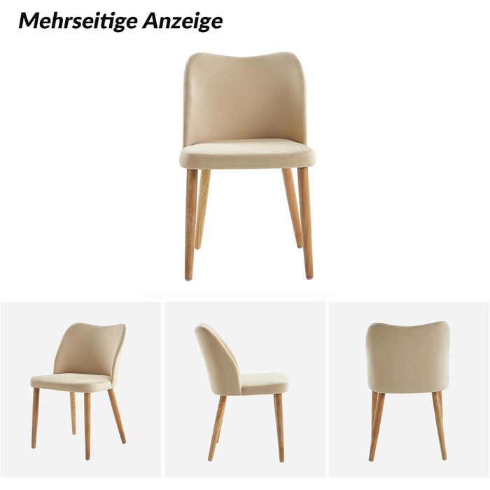 Набір з 2-х стільців для обідньої зони HULALA HOME, стільці до туалетного столика, зручні кухонні стільці з дерев'яними ніжками, висота сидіння 46 см, для вітальні, спальні та обідньої зони, бежевий (2 шт.)