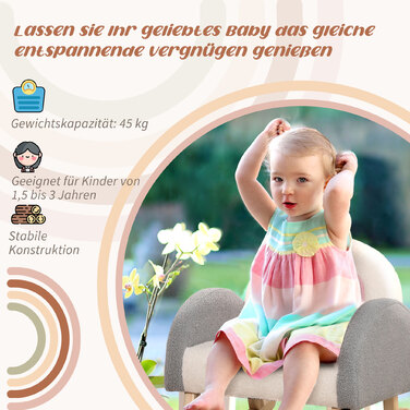 Дитячий диван Крісло-гойдалка HOMCOM М'яке дитяче крісло з імітацією овечої шкіри евкаліптове дерево сірого кольору на 3-5 років затишне для малюків