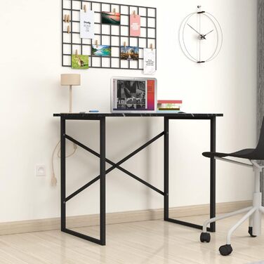 Письмовий стіл Tjeldsund Комп'ютерний стіл Офісний стіл 75 x 90 x 60 см Робочий стіл Металевий каркас Стіл для ноутбука Мармур, чорний