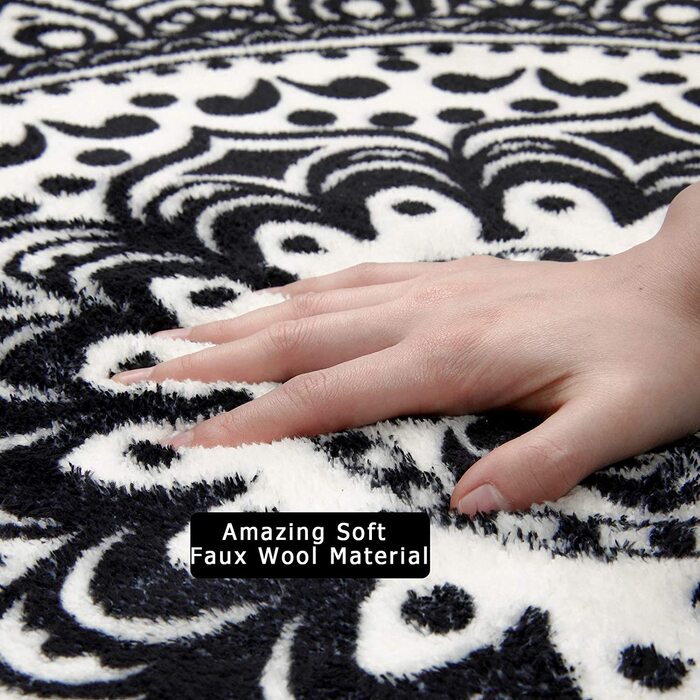 Круглі килими Pauwer, м'які великі нековзні миються килими, бавовняні килими для дитячої кімнати, вітальні, (чорний, 120 см)