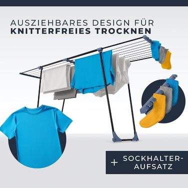 Розкладна сушарка для білизни Phoenix XXL – 20 м сушильної поверхні, чорна, стабільна, з клямками