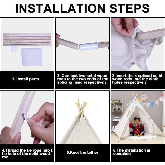 Camiraft Тipi намет для дітей сірого кольору, класичний індійський намет-іграшка для хлопчиків та дівчаток, бавовняний намет-іграшка з сумкою, складаний дитячий домік для гри в приміщенні та на вулиці