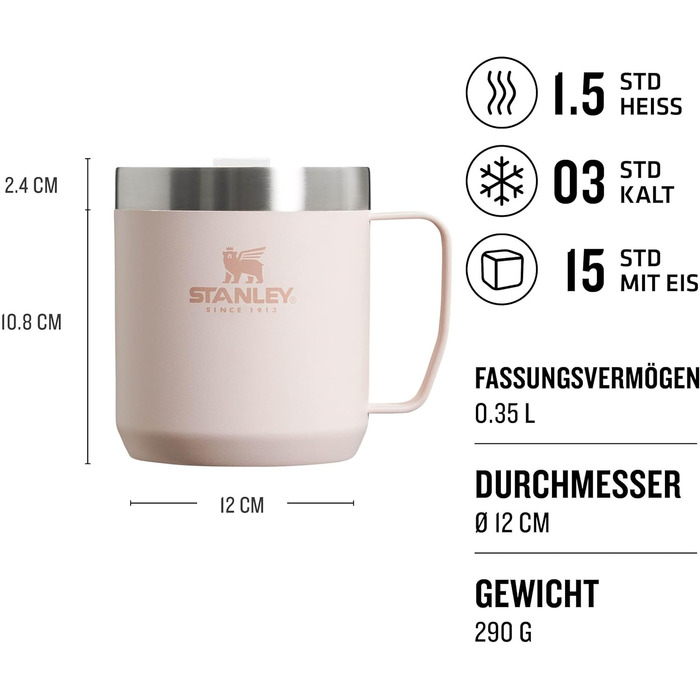 Термокружка Stanley Classic Legendary Camp Mug 0.35L - Рожевий Кварц - Зберігає тепло 1.5 год, холод 3 год - Нержавіюча сталь, BPA Free