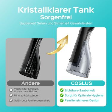 Портативна електрична душова насадка COSLUS: 300 мл, IPX7, 5 насадок, для догляду за порожниною рота, білий (чорний)