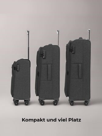 Набір тканинних валіз REDOLZ Essentials 12 (3 шт.), чорні дорожні Trolley з 4-ма подвійними колесами, TSA-замком та функцією розширення