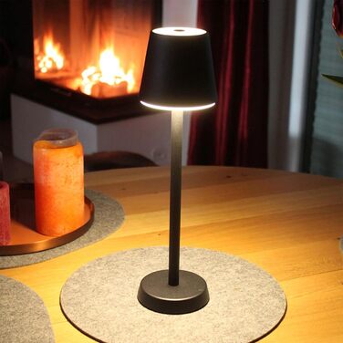 LED настільна лампа з акумулятором 2400 mAh, 16 світлодіодів, 3 режими яскравості, IP54, білий колір, чорний корпус (10,7 x 10,7 x 39 см)