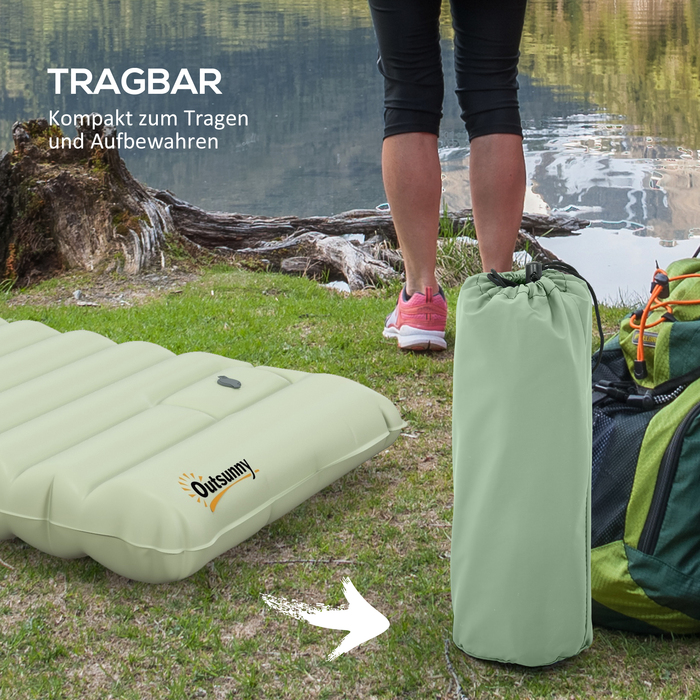 Водовідштовхувальний повітряний матрац Outsunny Camping Sleeping Mattres, з сумкою для перенесення ножного насоса, зелений до 80 кг для пригод на свіжому повітрі