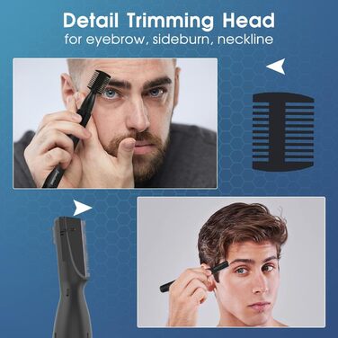 Оновлений тример для брів, Funstant Precision Тример для волосся на обличчі для чоловіків, електрична бритва для брів на батарейках із гребінцем для персикового пуху, без відчуття потягування Безболісний чорний