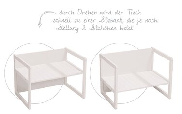Заміський будинок Стиль для дітей - 2 табуретки та стіл - розкладний на лавку - дерево біле, від 2 років