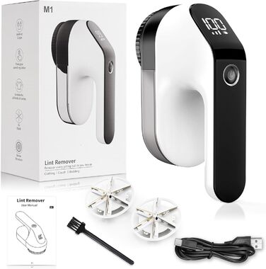 Електричний видалення ворсу Maxtachi: бездротовий пристрій для одягу з 3 швидкостями, 6-клинковий насадка, LED-дисплей, чорний